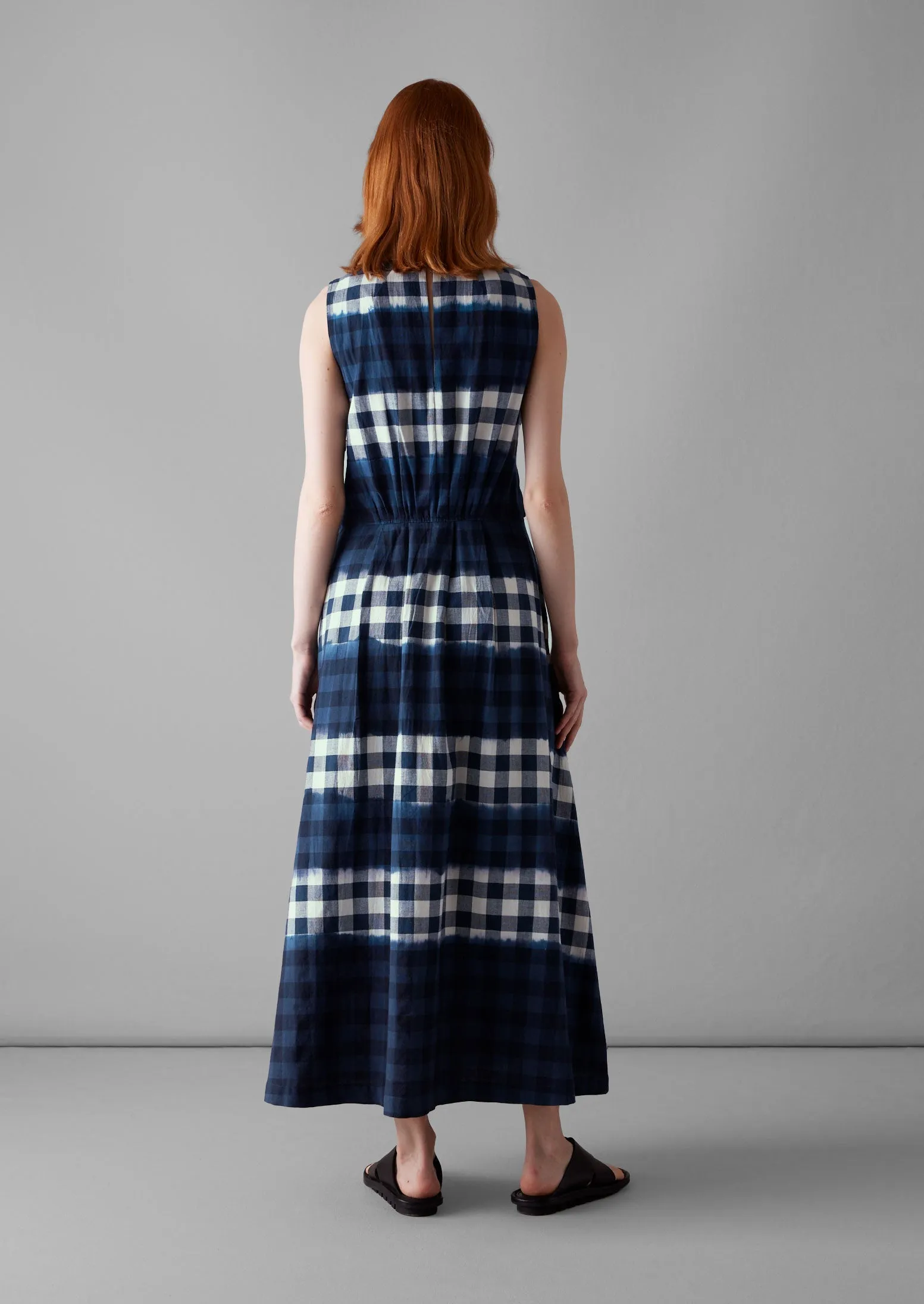 Dip Dye Stripe Gingham Cotton Dress | Navy/Ecru sold by TOAST product image thumbnail 5