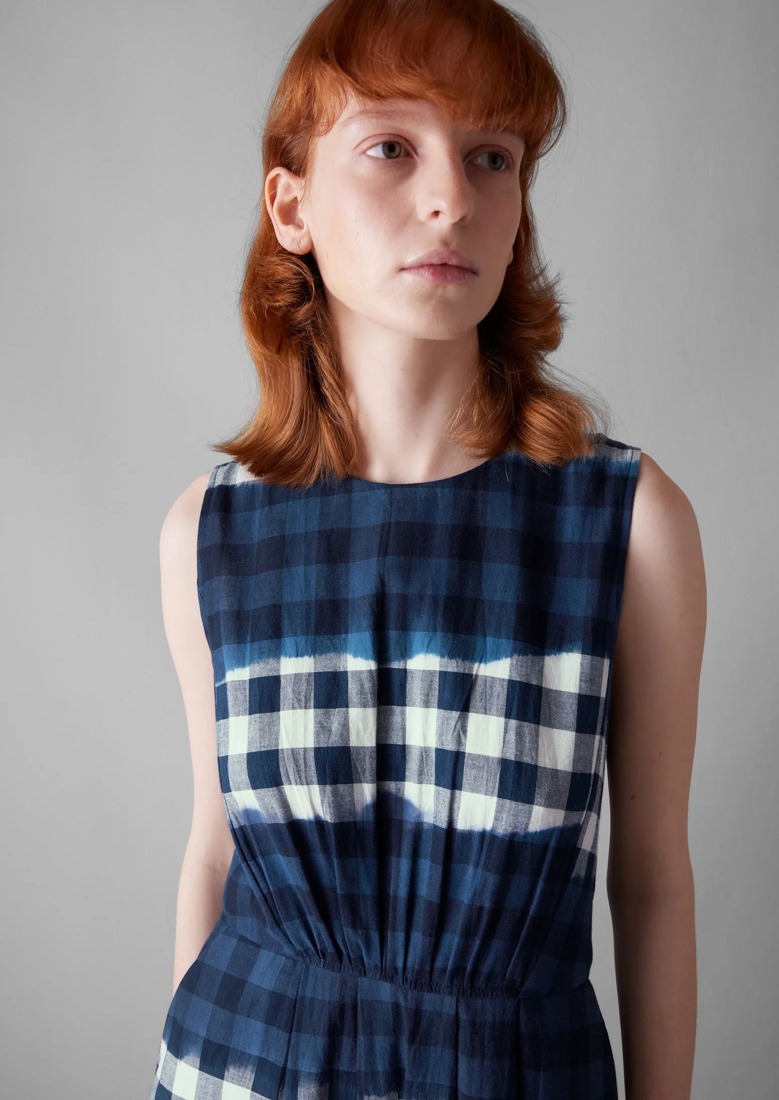 Dip Dye Stripe Gingham Cotton Dress | Navy/Ecru sold by TOAST product image thumbnail 4