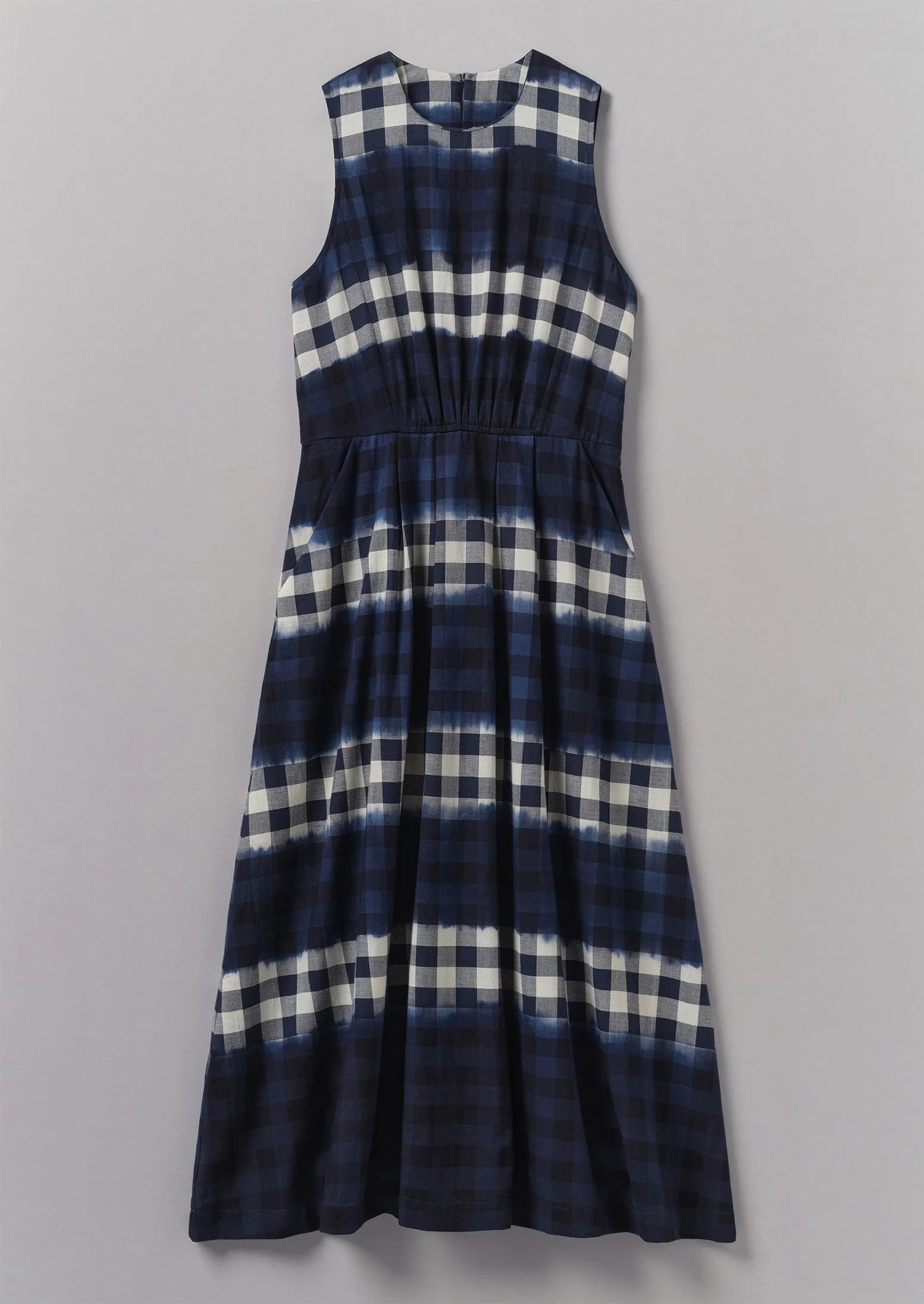 Dip Dye Stripe Gingham Cotton Dress | Navy/Ecru sold by TOAST