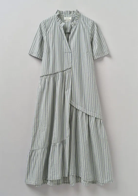 Stripe Organic Crinkle Poplin Dress | Woad sold by TOAST