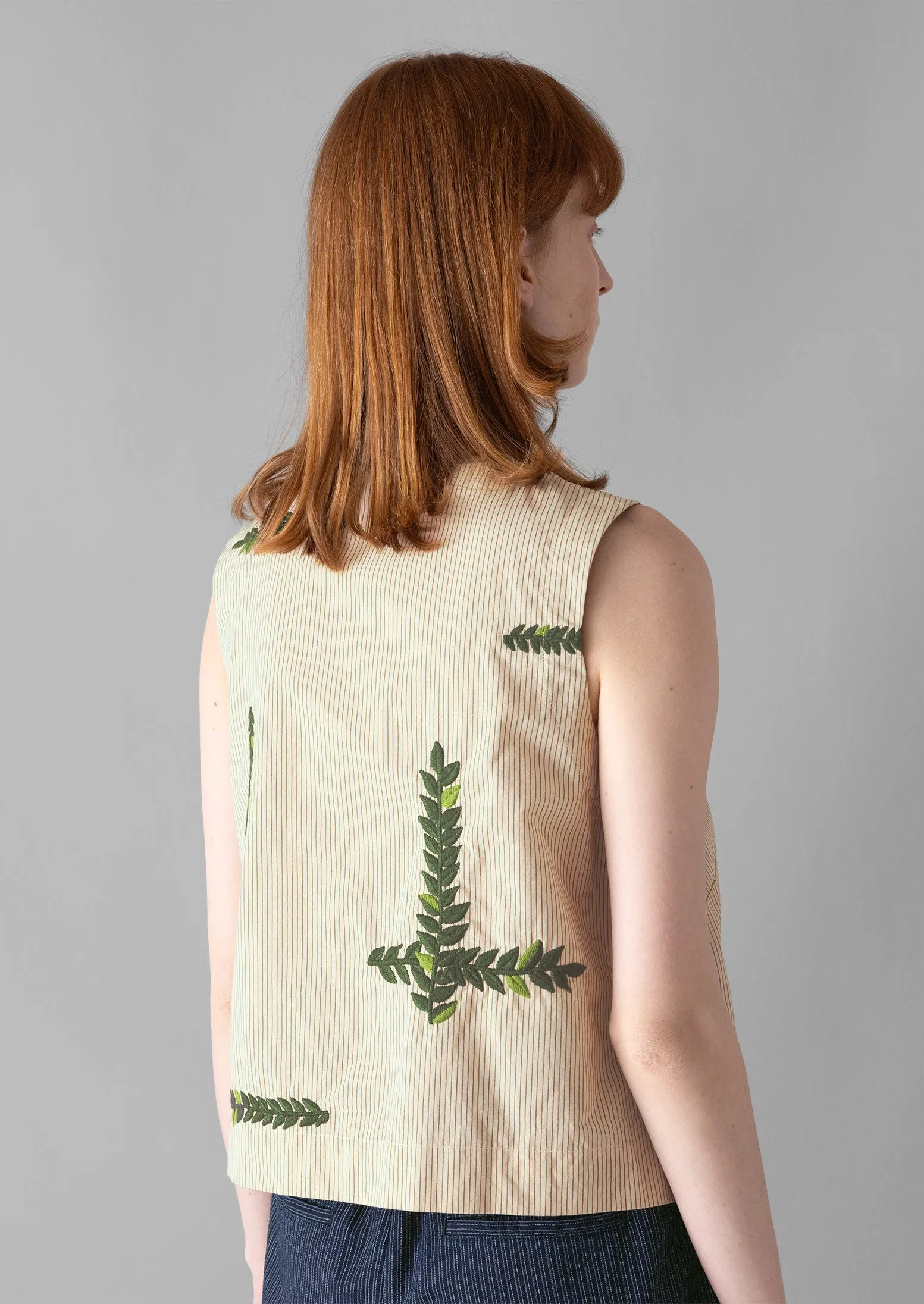 Leaf Embroidered Stripe Poplin Top | Garden Leaf sold by TOAST product image thumbnail 5