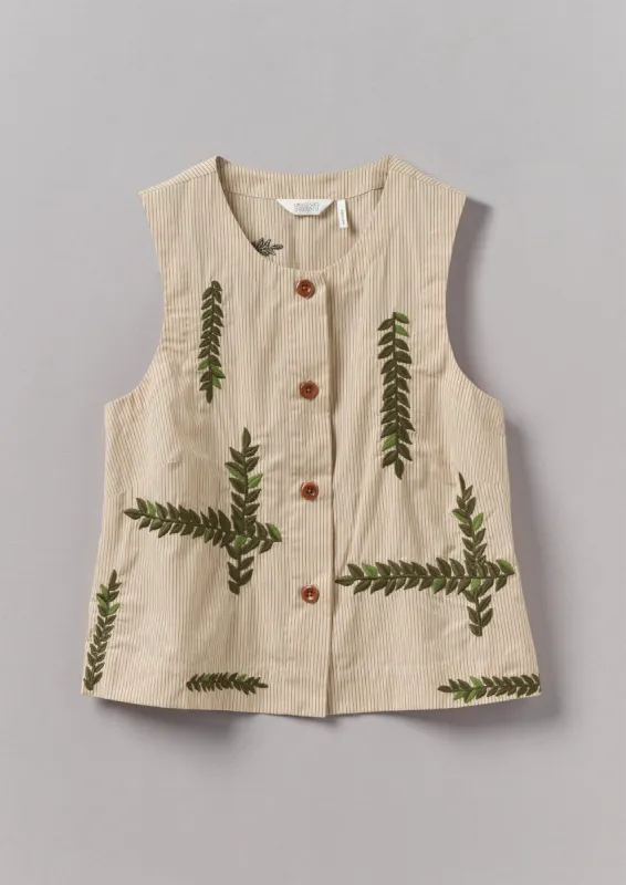 Leaf Embroidered Stripe Poplin Top | Garden Leaf sold by TOAST