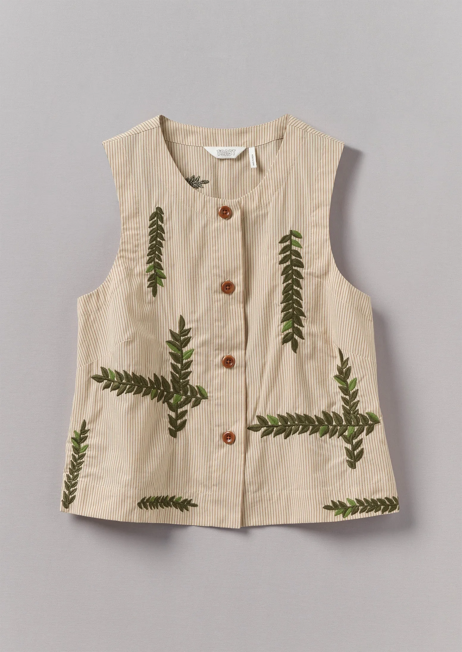 Leaf Embroidered Stripe Poplin Top | Garden Leaf | Parallel