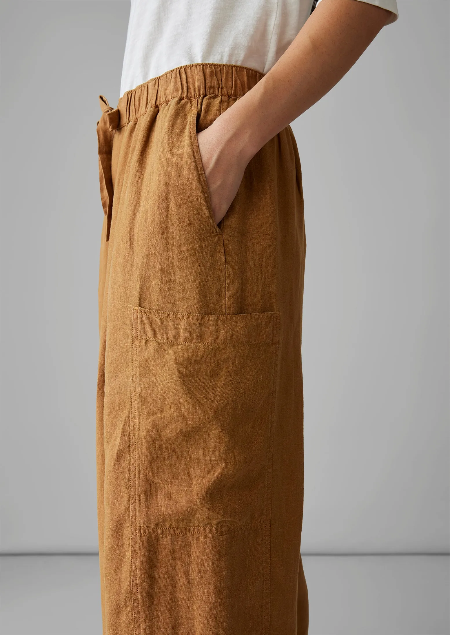 Side Pocket Garment Dyed Linen Trousers | Caramel sold by TOAST product image thumbnail 3