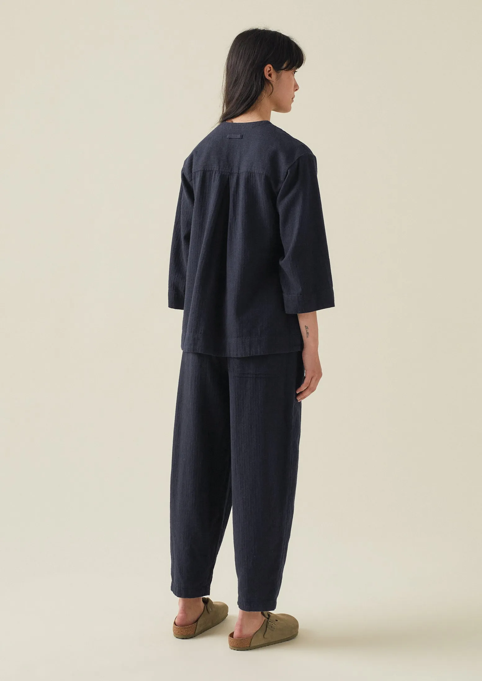 Brushed Cotton Linen Herringbone Shirt | Midnight | Parallel