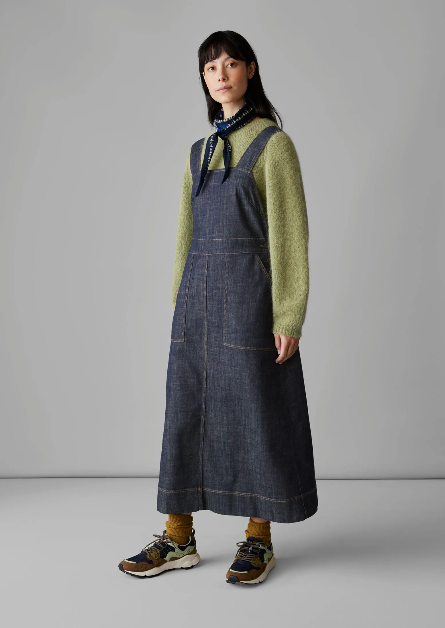 Side Button Denim Pinafore Dress | Indigo sold by TOAST product image thumbnail 4