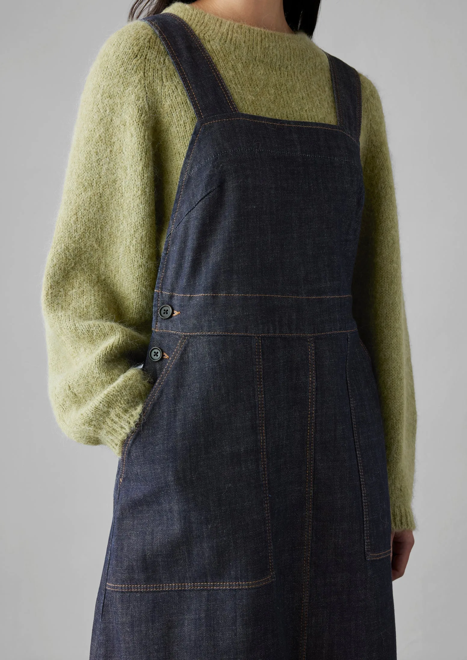 Side Button Denim Pinafore Dress | Indigo sold by TOAST product image thumbnail 5