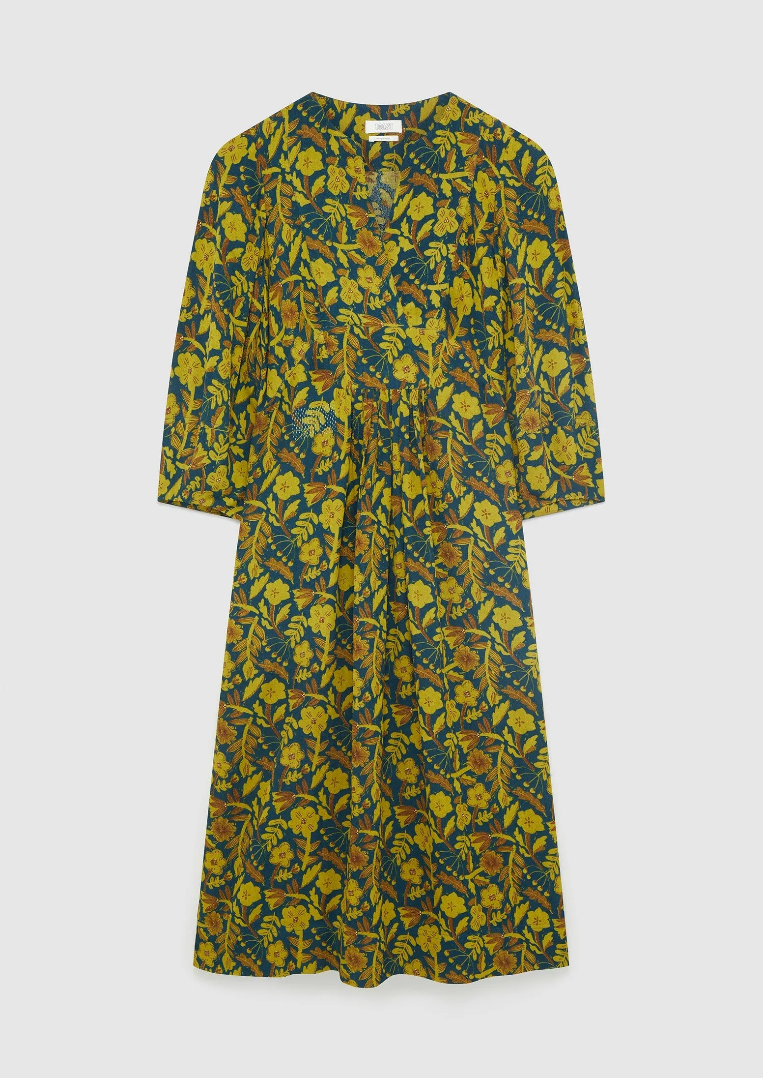 Renewed Etched Floral Fluid Crepe Dress Size 8 | Teal/Okra sold by TOAST