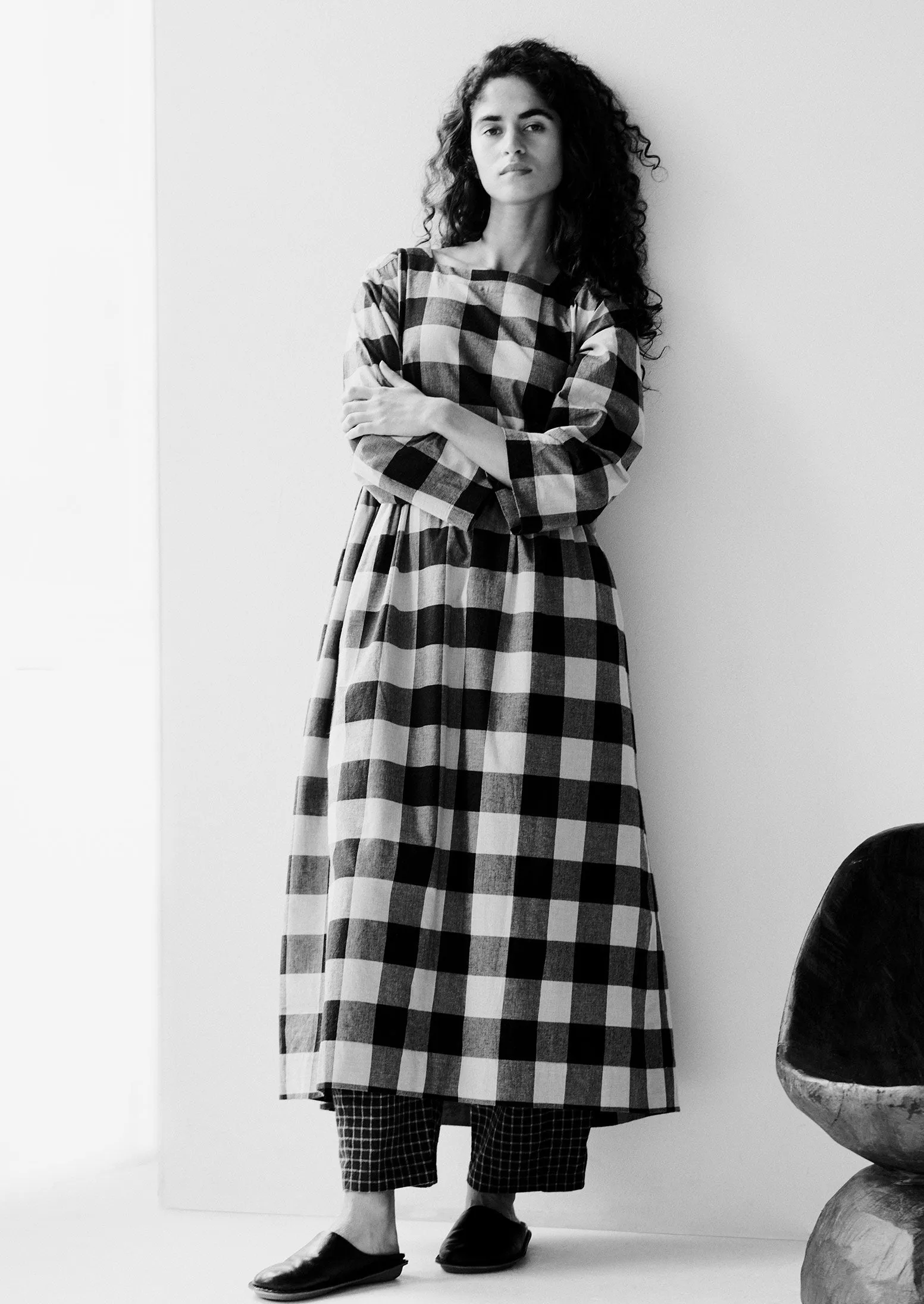 Macro Gingham Cotton Cashmere Dress | Onyx/Ecru sold by TOAST product image thumbnail 2