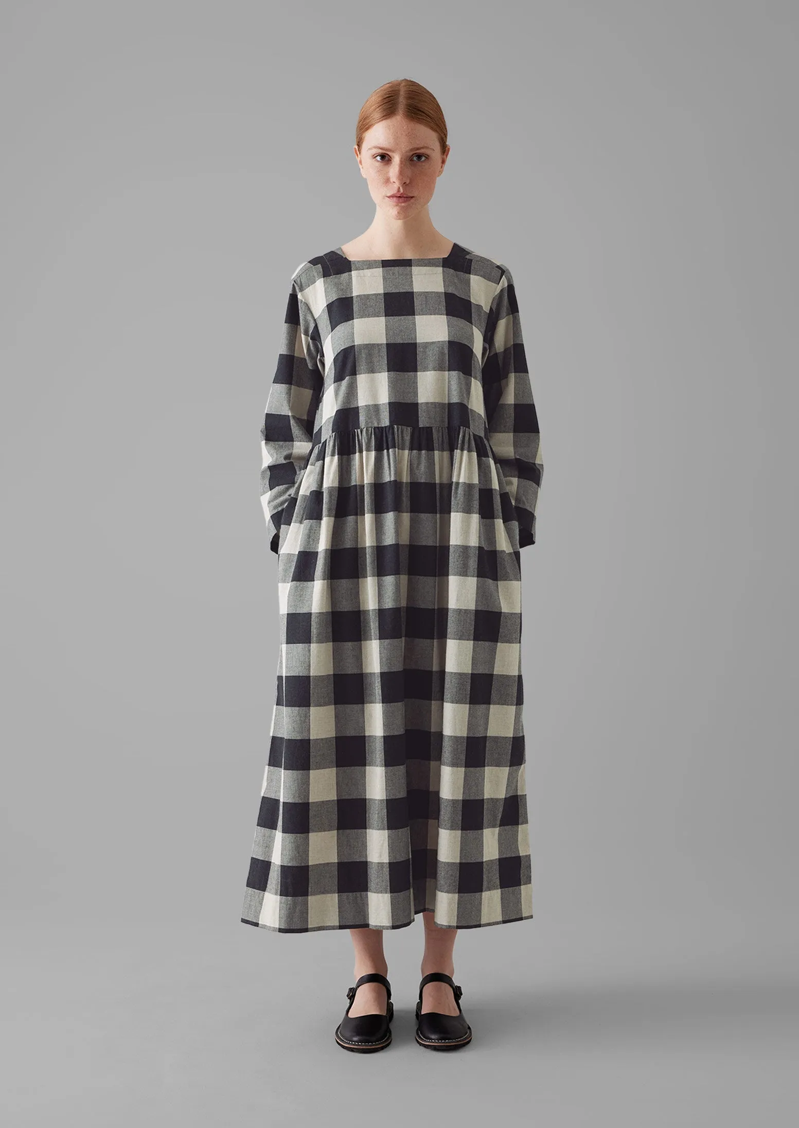 Macro Gingham Cotton Cashmere Dress | Onyx/Ecru sold by TOAST product image thumbnail 3