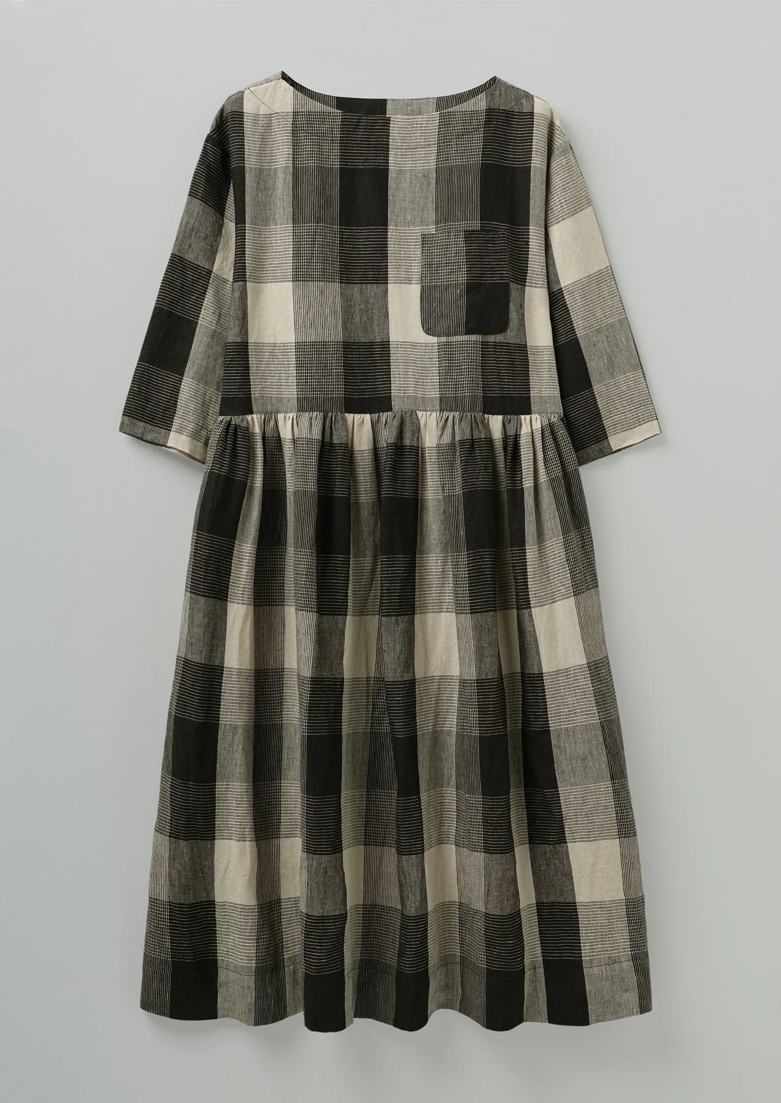 Oversized Landscape Check Linen Dress | Charcoal/Oat sold by TOAST