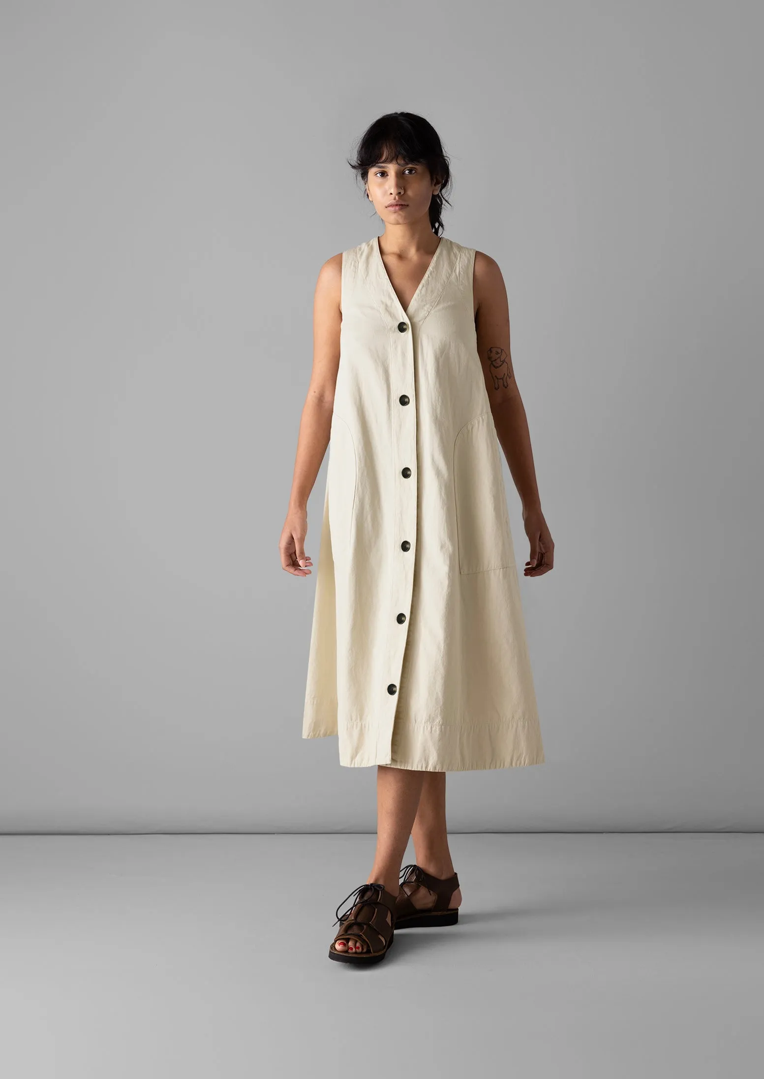 Buttoned Cotton Linen Canvas Dress | Wood Ash sold by TOAST product image thumbnail 5