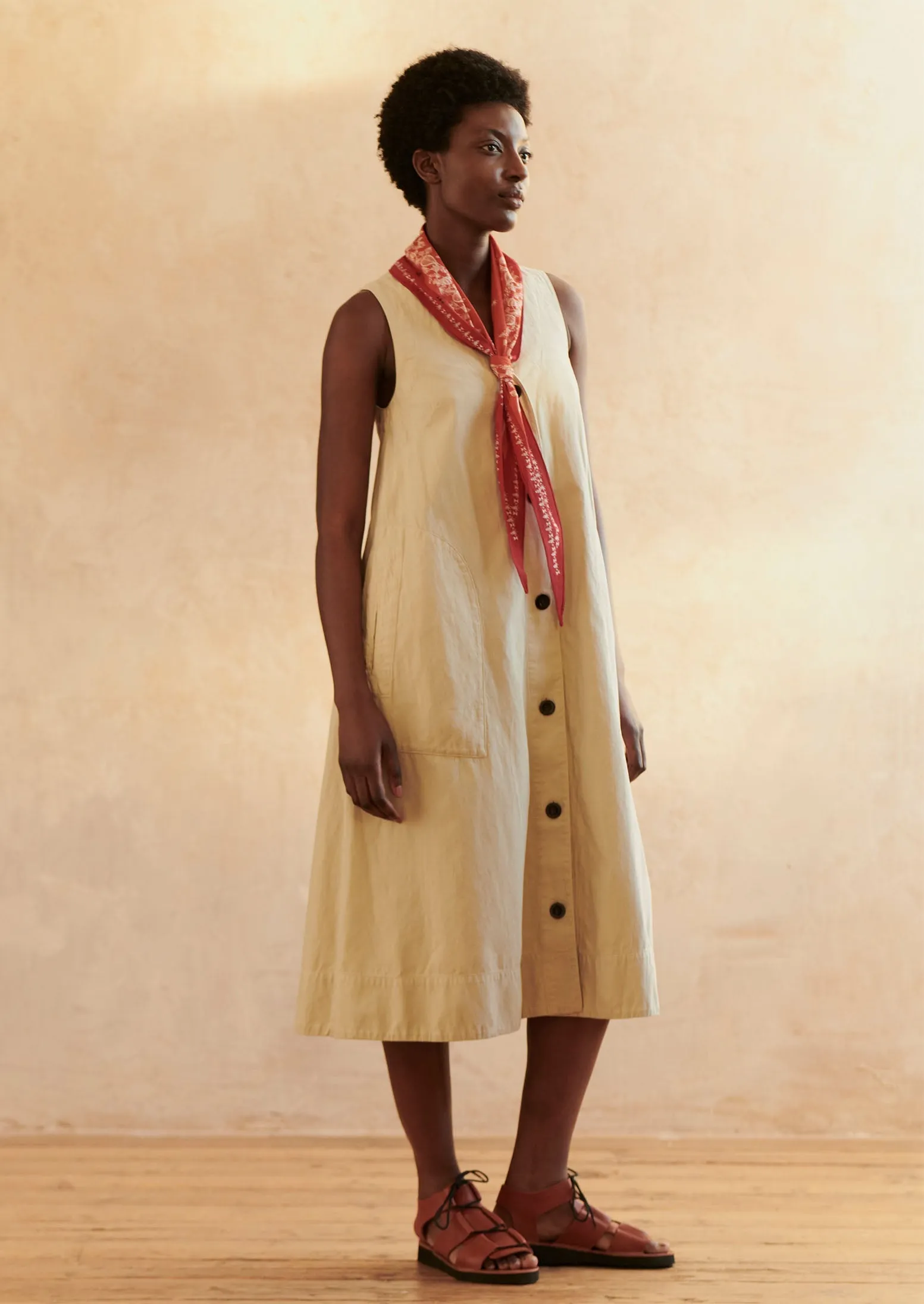 Buttoned Cotton Linen Canvas Dress | Wood Ash sold by TOAST product image thumbnail 2