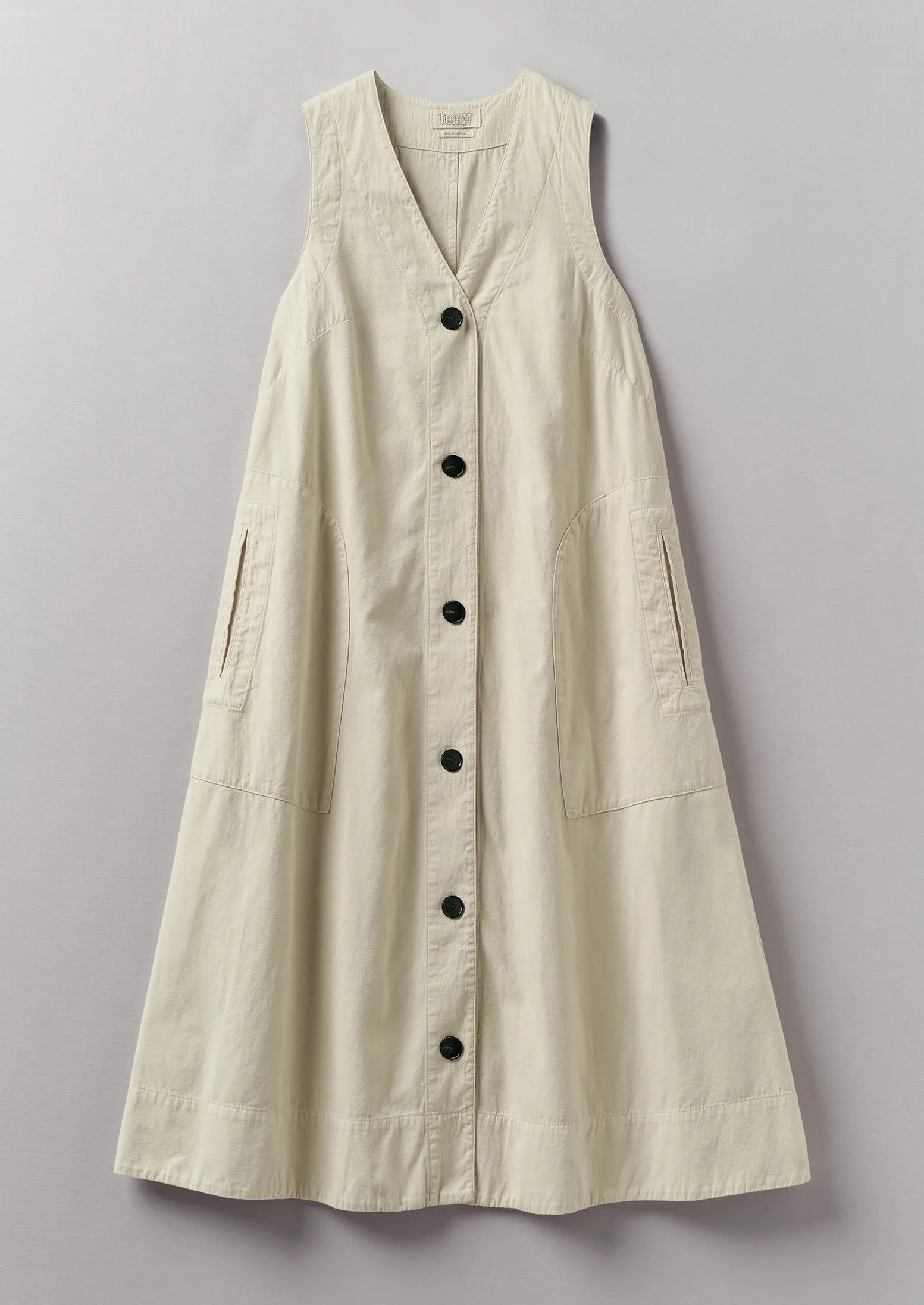 Buttoned Cotton Linen Canvas Dress | Wood Ash sold by TOAST