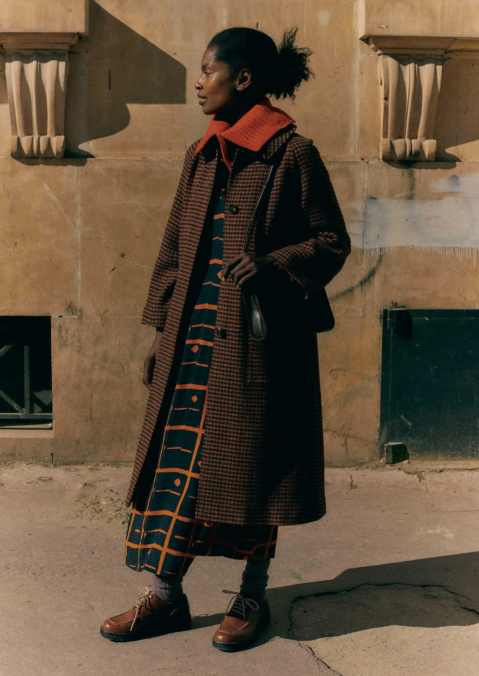 Frankie Wool Houndstooth Raglan Coat | Burnt Orange sold by TOAST product image thumbnail 2