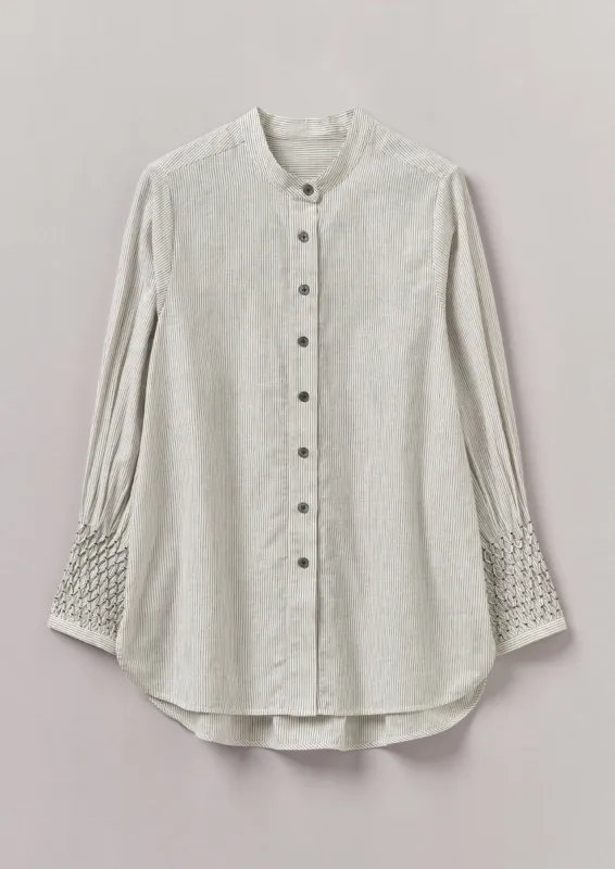 Hand Smocked Stripe Cotton Linen Shirt | Charcoal/Ecru sold by TOAST