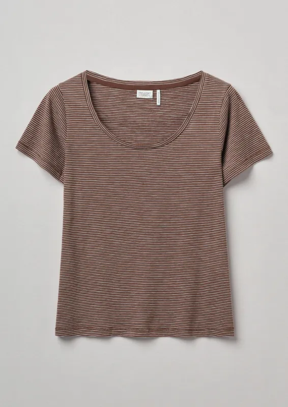 Scoop Neck Stripe Organic Cotton Tee | Red Cedar/Pearl Blue sold by TOAST
