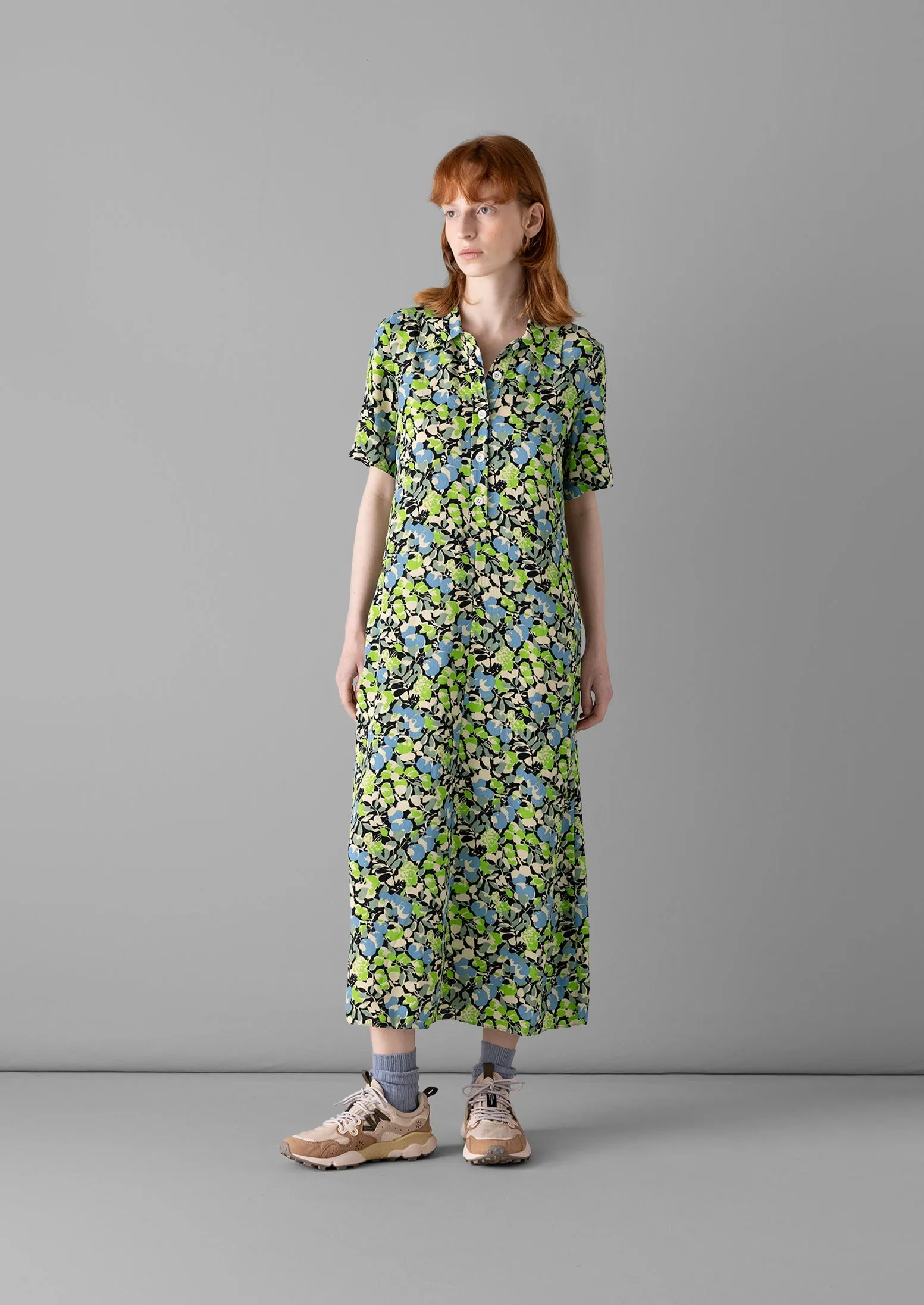 Hedgerow Print Crepe Shirt Dress | Acid Green sold by TOAST product image thumbnail 2