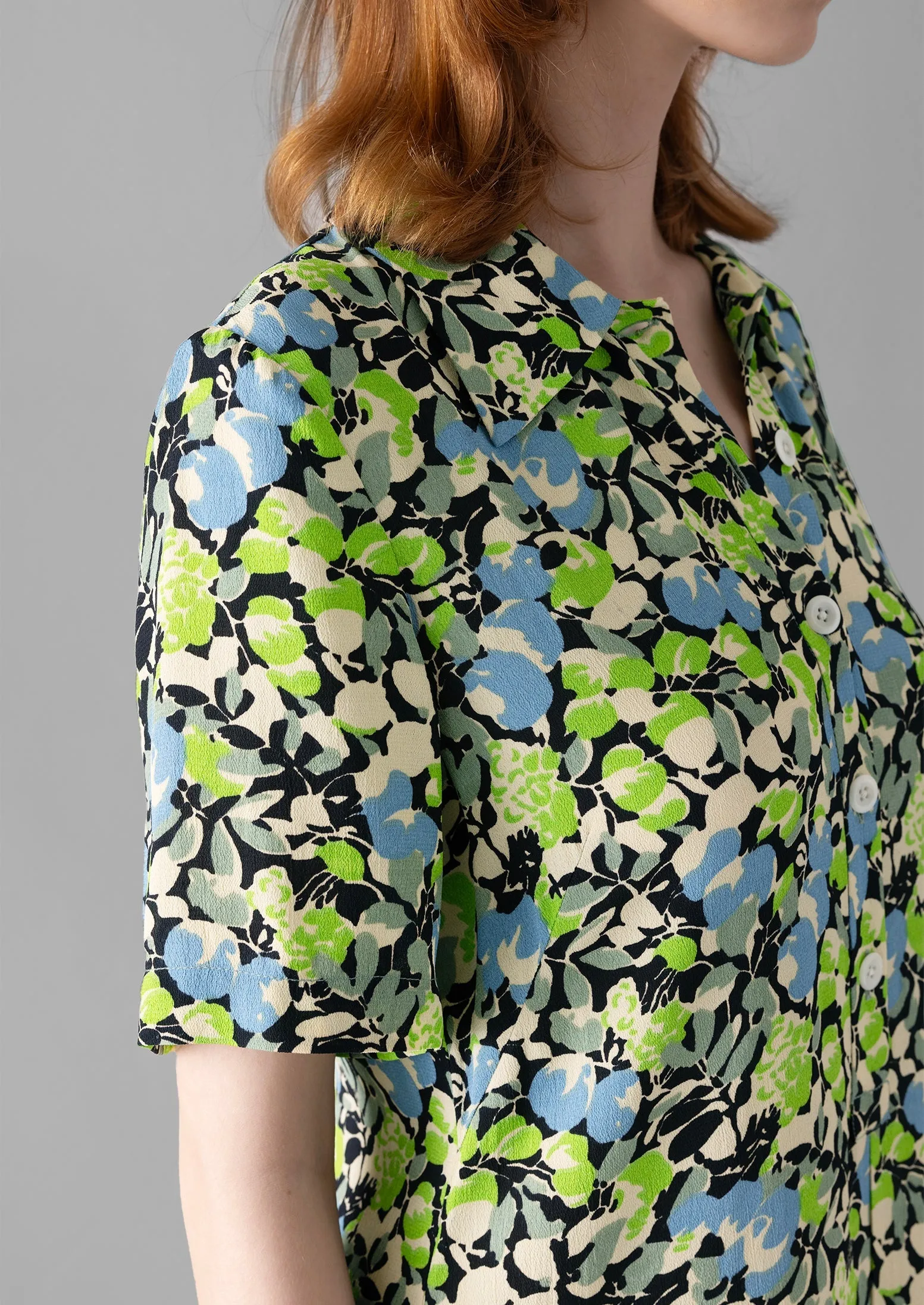Hedgerow Print Crepe Shirt Dress | Acid Green sold by TOAST product image thumbnail 3