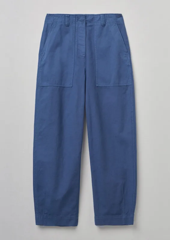 Cotton Linen Tapered Workwear Trousers | French Blue sold by TOAST