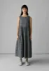 Tiered Asawa Check Linen Dress | Charcoal sold by TOAST