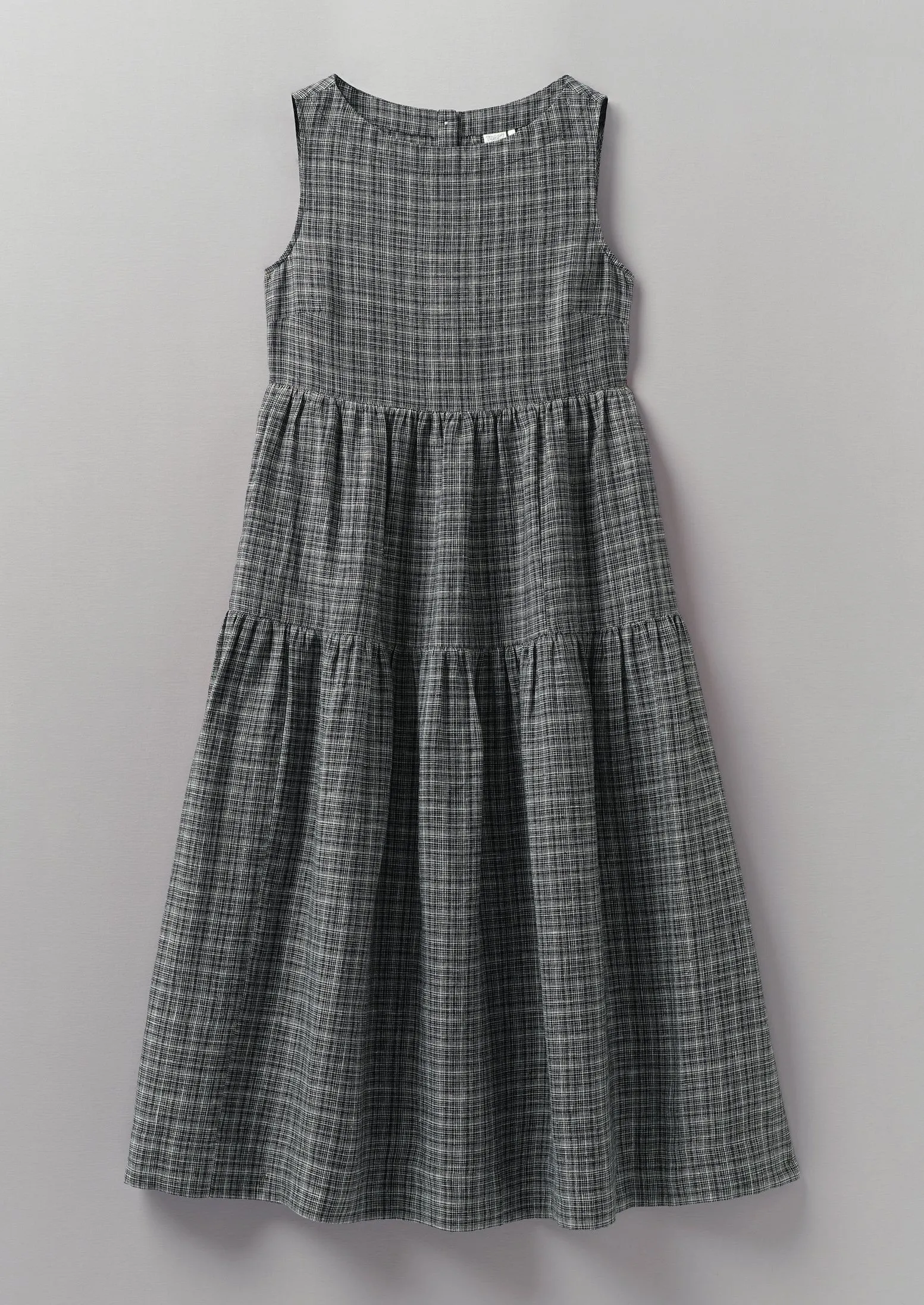 Tiered Asawa Check Linen Dress | Charcoal sold by TOAST
