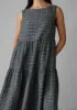 Tiered Asawa Check Linen Dress | Charcoal sold by TOAST