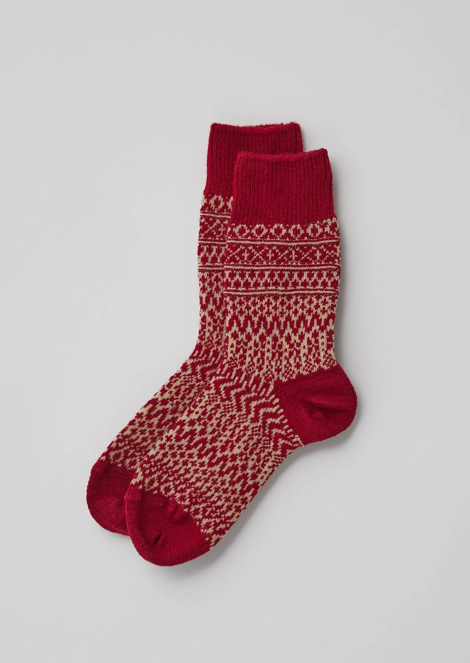 Nishiguchi Kutsushita Wool Jacquard Socks | Red sold by TOAST