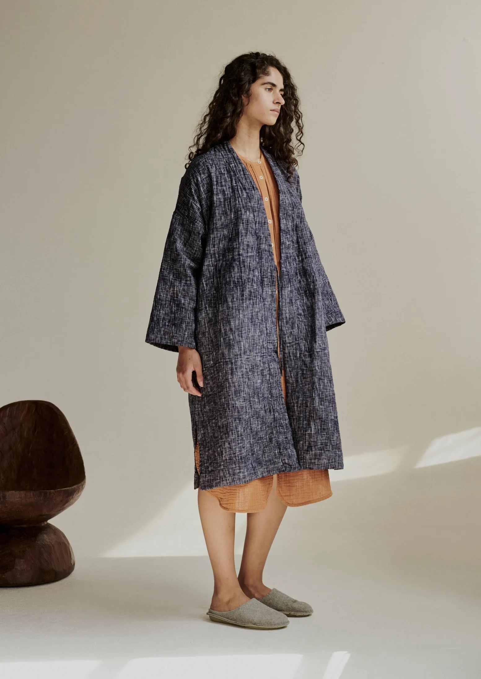 Hand Woven Crosshatch Kantha Gown | Deep Blue sold by TOAST product image thumbnail 3