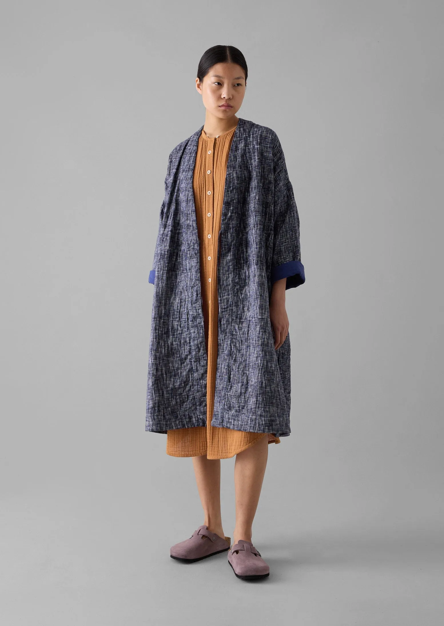 Hand Woven Crosshatch Kantha Gown | Deep Blue sold by TOAST product image thumbnail 5