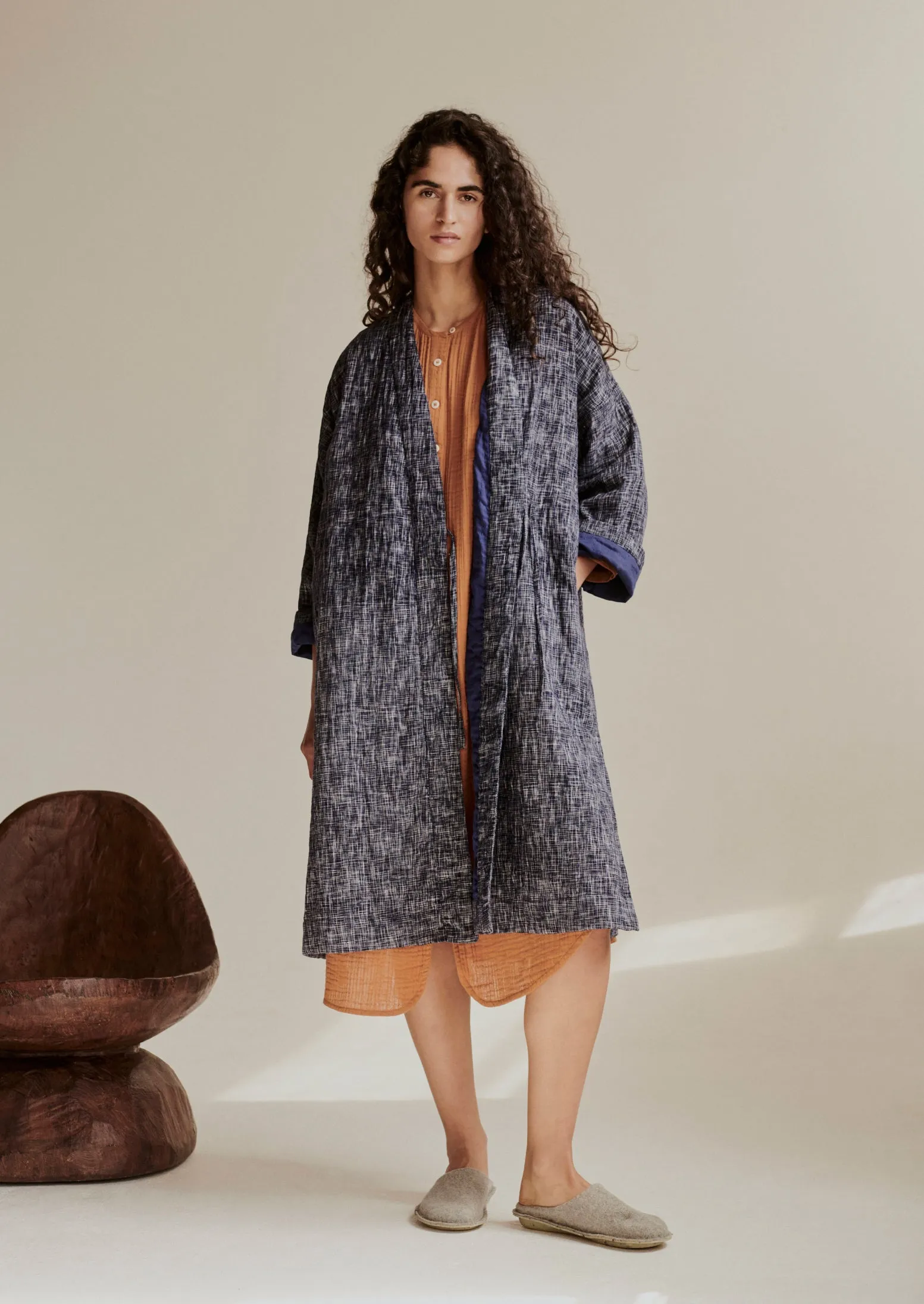 Hand Woven Crosshatch Kantha Gown | Deep Blue sold by TOAST product image thumbnail 2