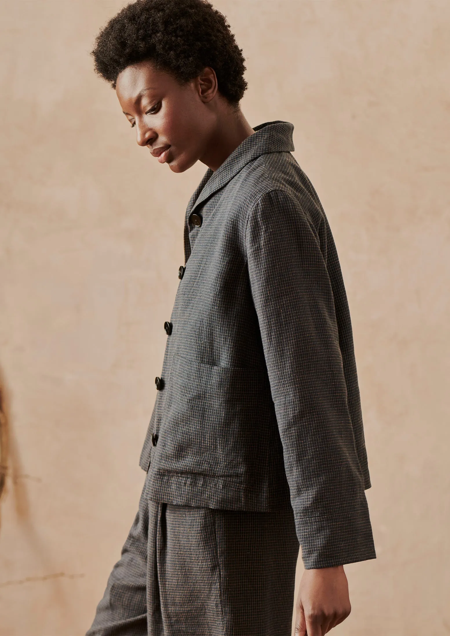 Grid Check Cotton Linen Jacket | North Sea sold by TOAST product image thumbnail 2