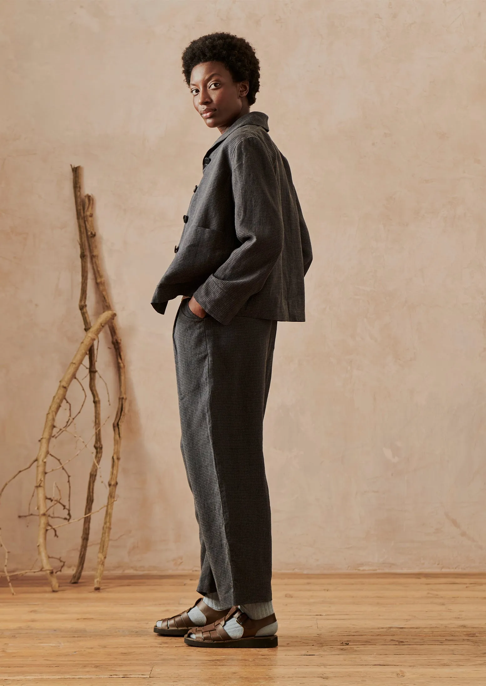 Grid Check Cotton Linen Jacket | North Sea sold by TOAST product image thumbnail 3