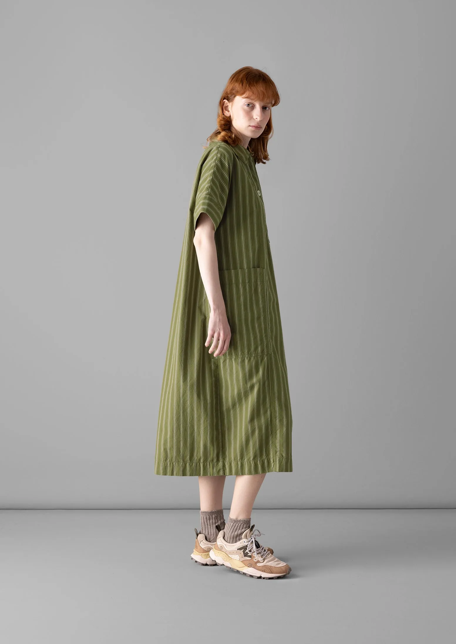 Stripe Organic Cotton Tunic Dress | Dark Olive sold by TOAST product image thumbnail 4