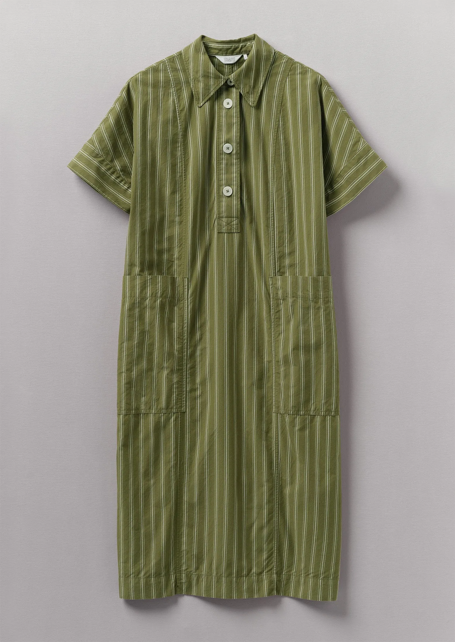 Stripe Organic Cotton Tunic Dress | Dark Olive sold by TOAST