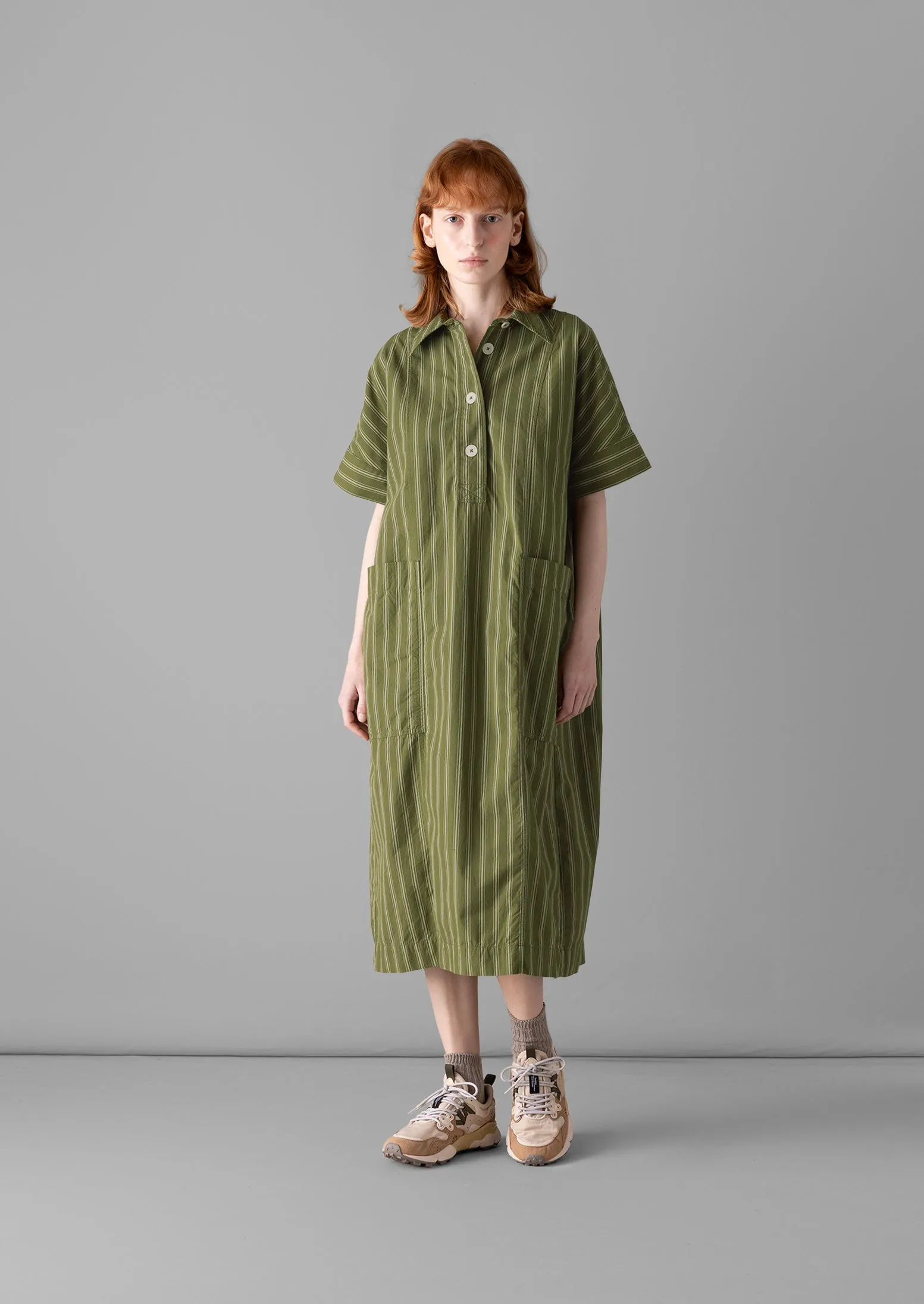 Stripe Organic Cotton Tunic Dress | Dark Olive sold by TOAST product image thumbnail 3