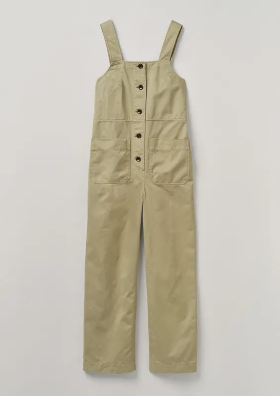 Herringbone Cotton Dungarees | Stone sold by TOAST