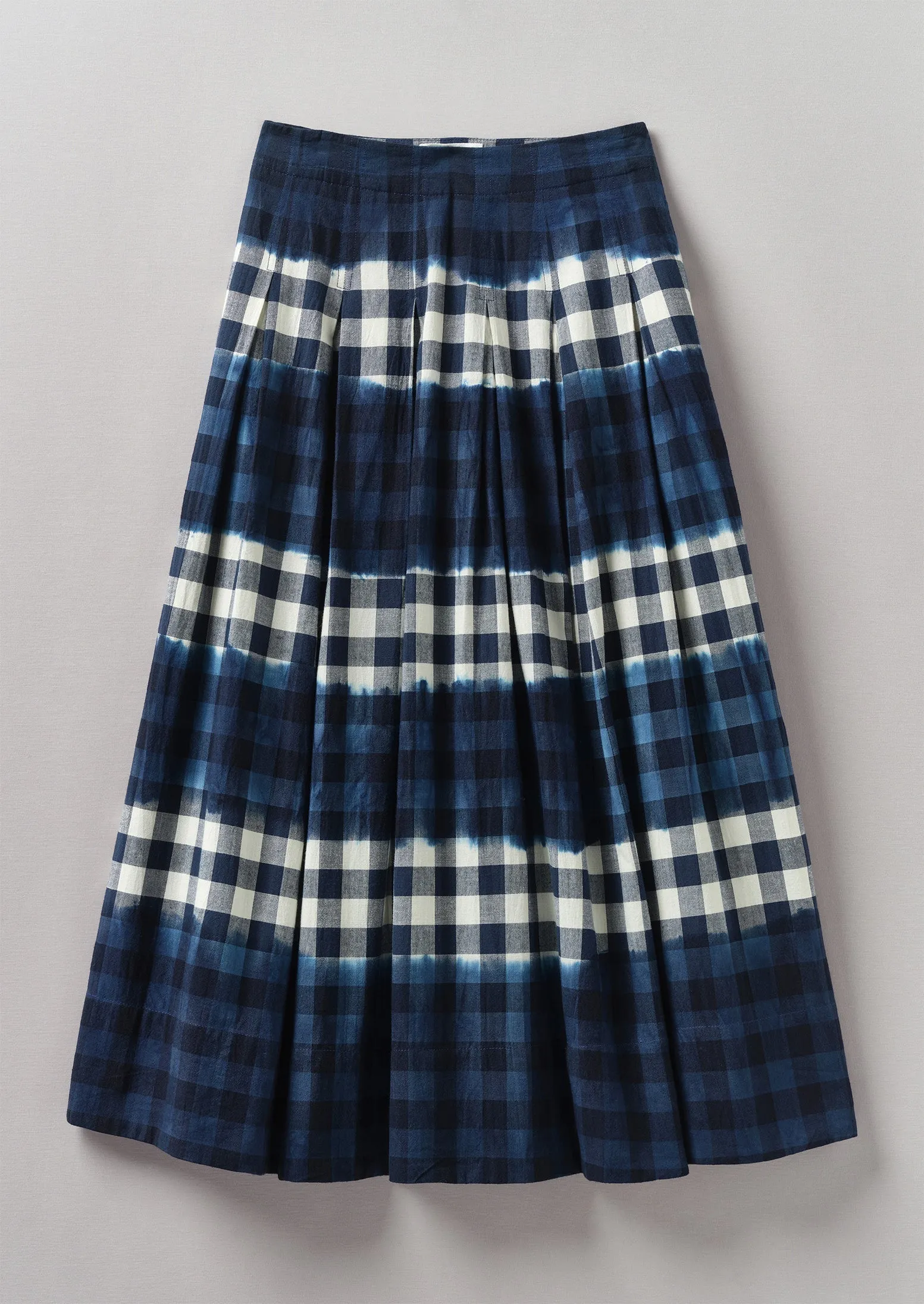 Dip Dye Stripe Gingham Cotton Skirt | Navy/Ecru sold by TOAST