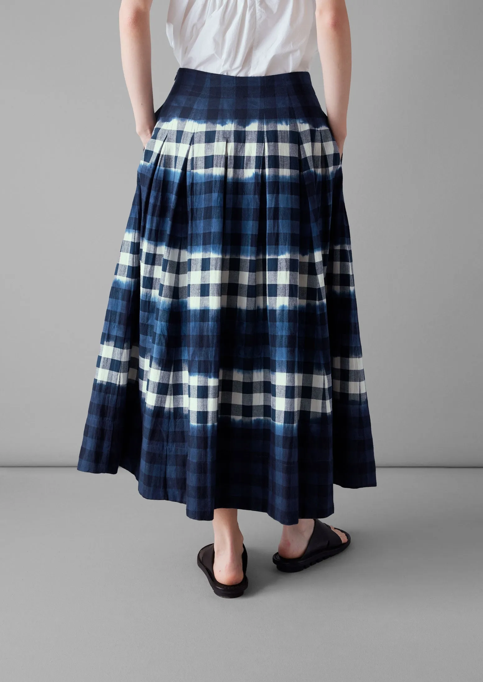 Dip Dye Stripe Gingham Cotton Skirt | Navy/Ecru sold by TOAST product image thumbnail 5