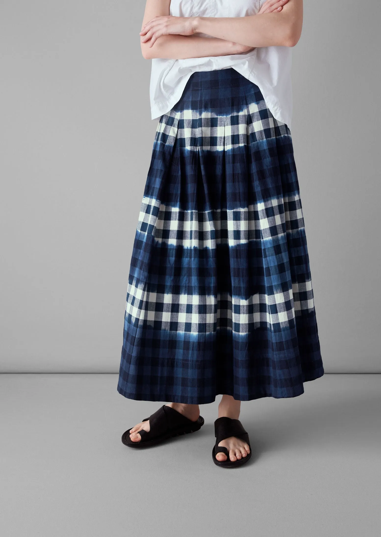 Dip Dye Stripe Gingham Cotton Skirt | Navy/Ecru sold by TOAST product image thumbnail 3
