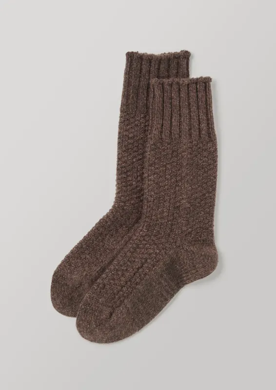 Nishiguchi Kutsushita Textured Boot Socks | Brown sold by TOAST