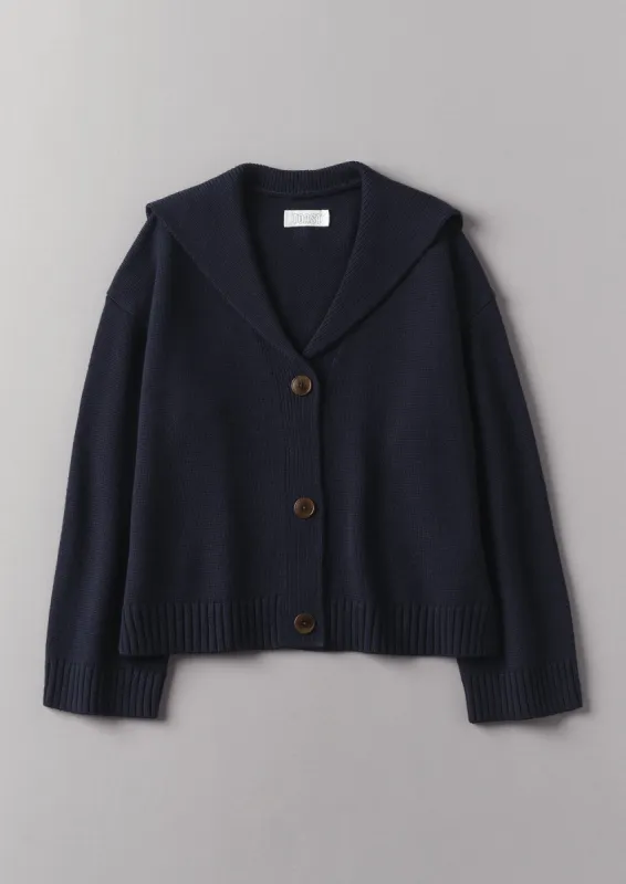 Collared Wool Cotton Boxy Cardigan | Dark Navy sold by TOAST