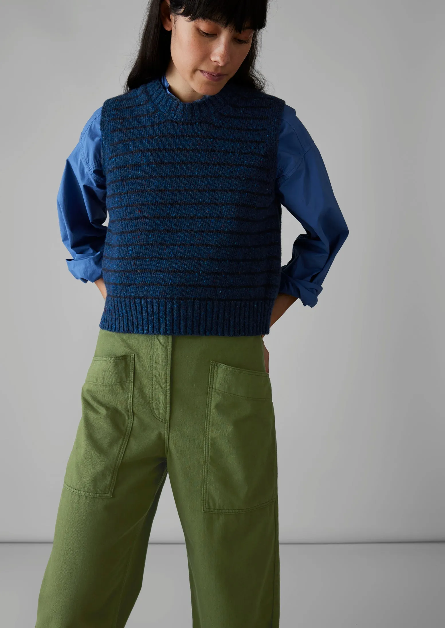 Stripe Donegal Merino Knitted Tank | Blue/Navy sold by TOAST product image thumbnail 2