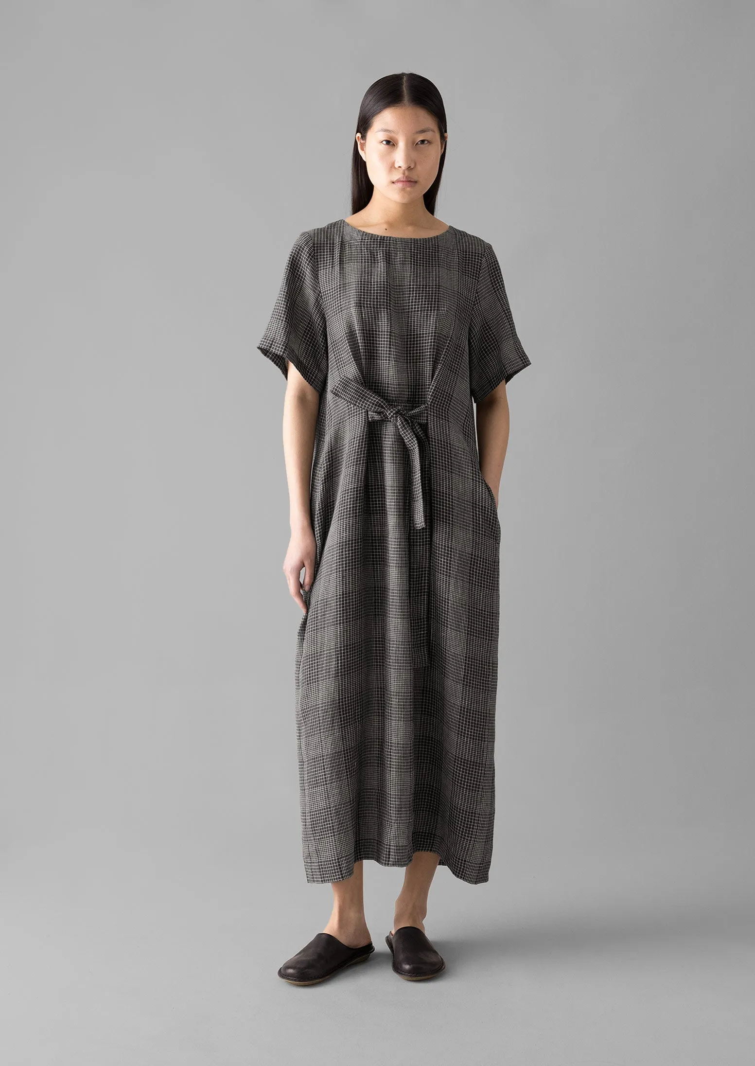 Etched Check Linen Dress | Slate sold by TOAST product image thumbnail 4