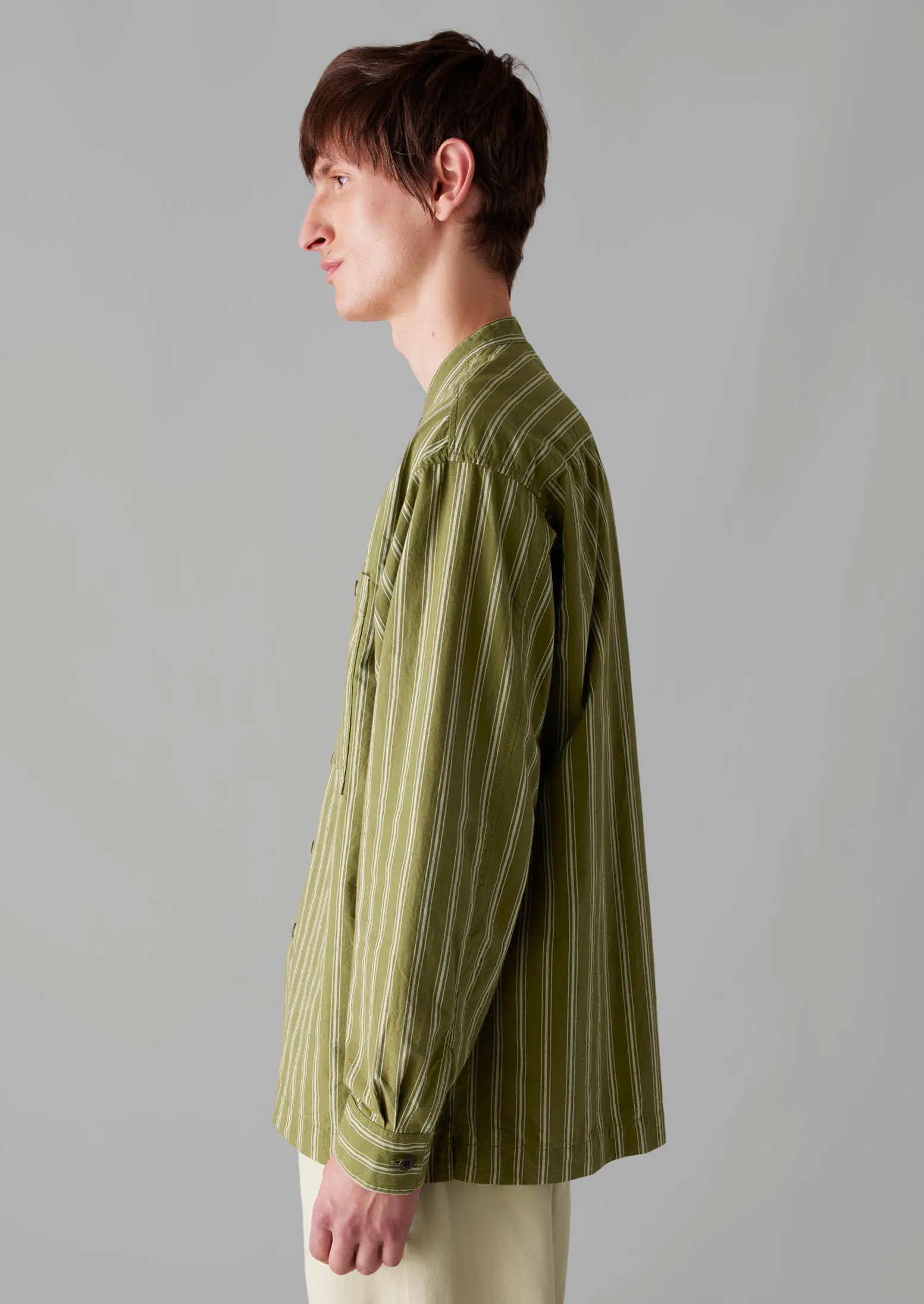 Grandad Collar Crinkle Organic Cotton Shirt | Dark Olive sold by TOAST product image thumbnail 4