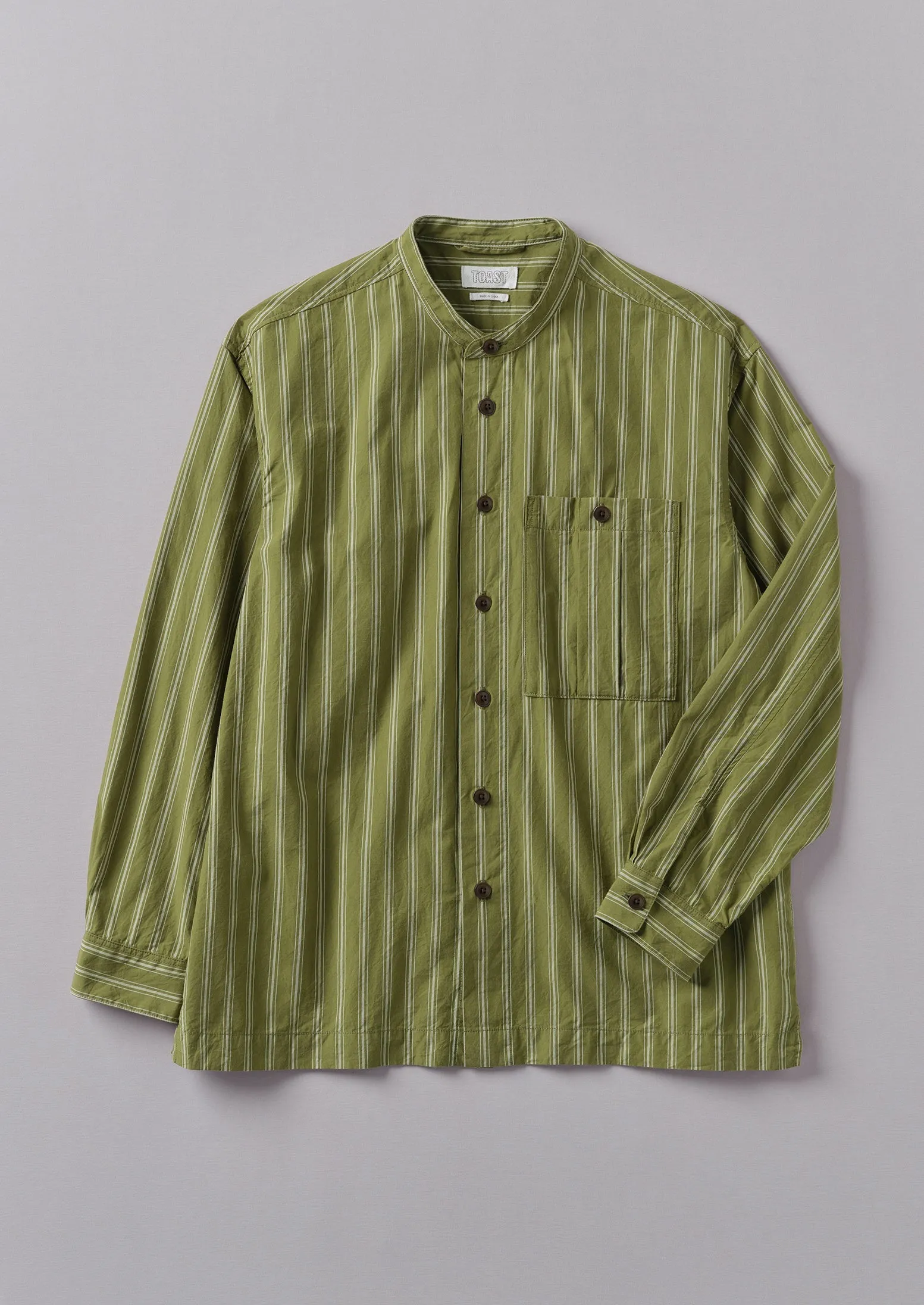 Grandad Collar Crinkle Organic Cotton Shirt | Dark Olive sold by TOAST