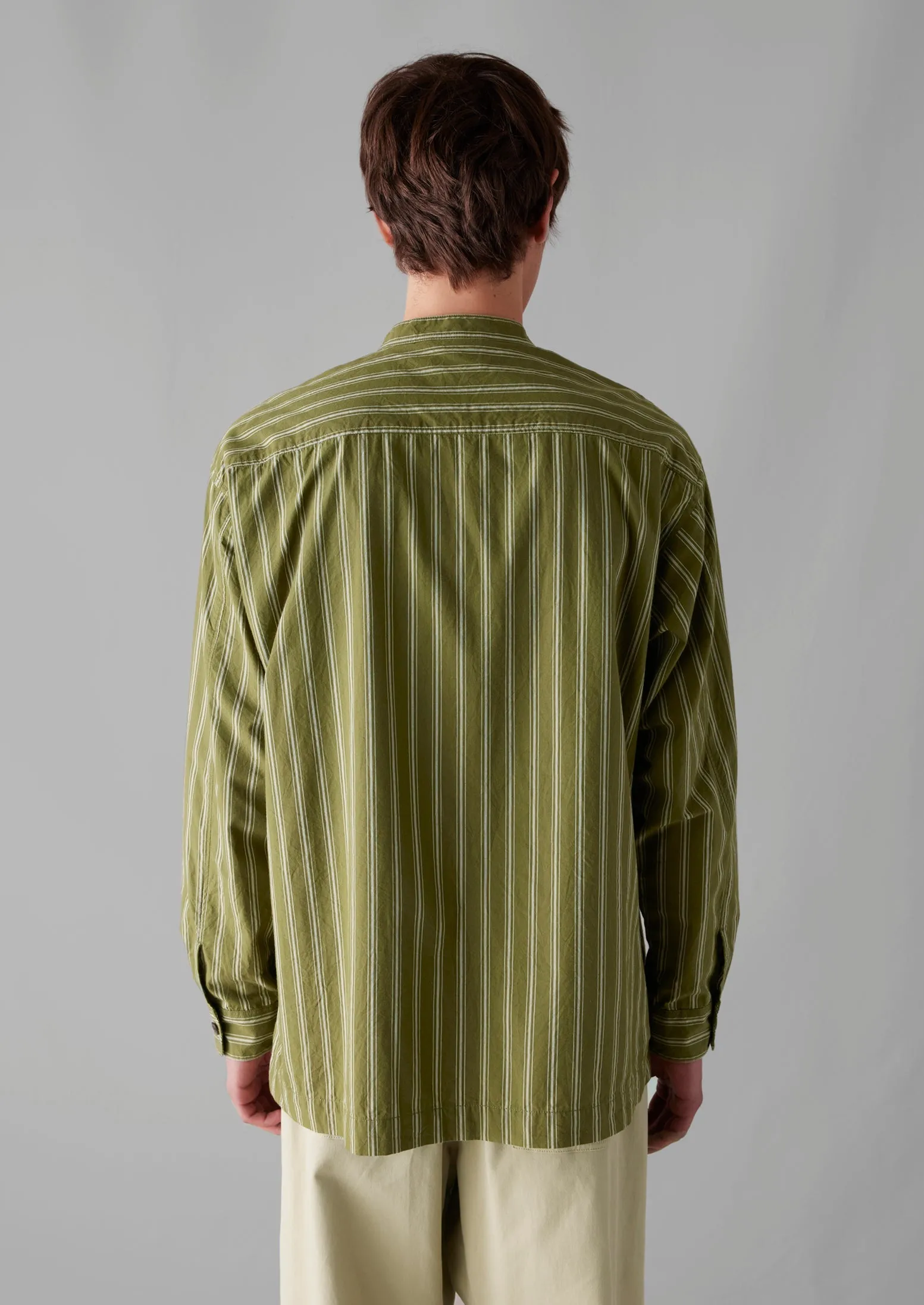 Grandad Collar Crinkle Organic Cotton Shirt | Dark Olive sold by TOAST product image thumbnail 5
