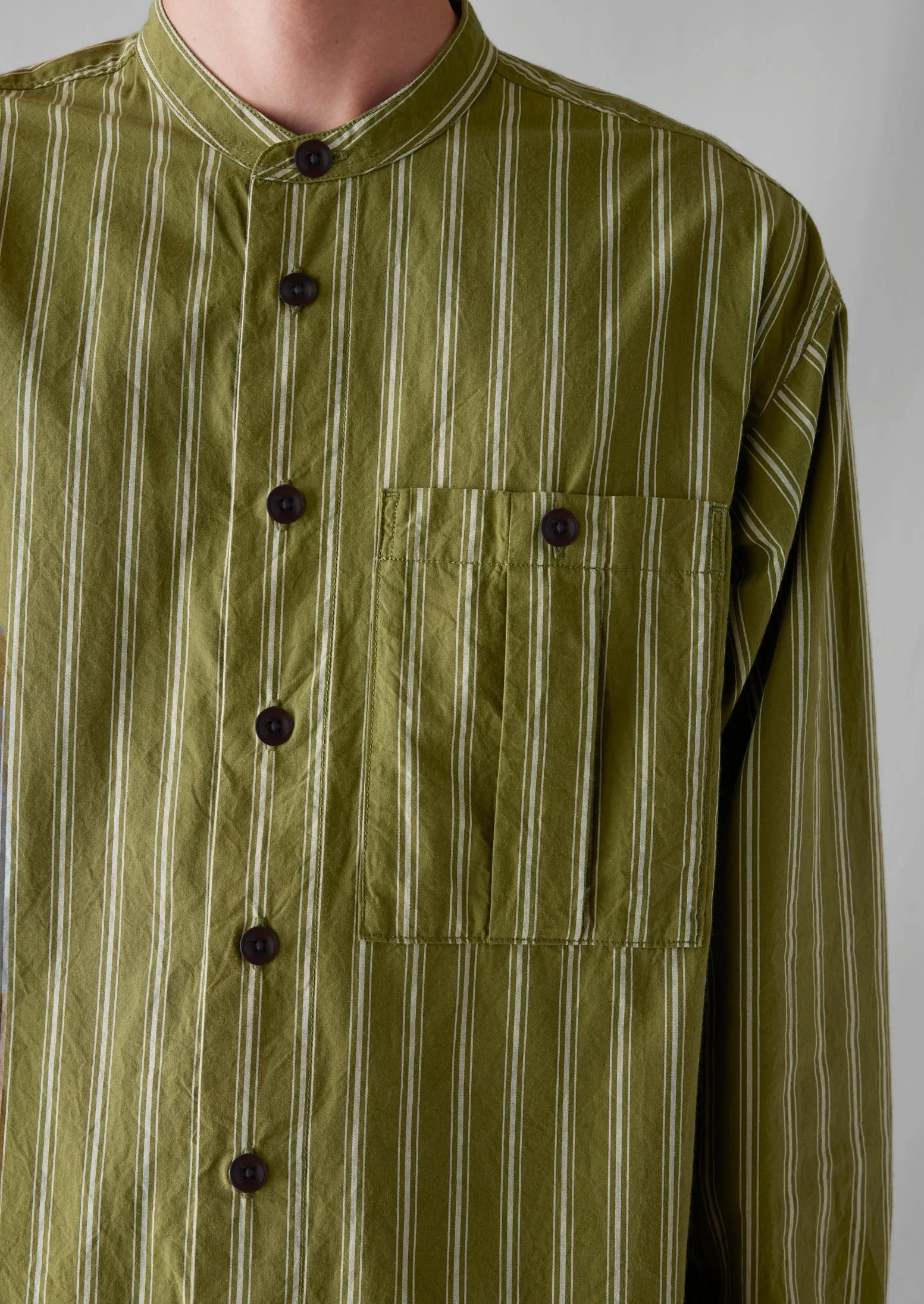 Grandad Collar Crinkle Organic Cotton Shirt | Dark Olive sold by TOAST product image thumbnail 3