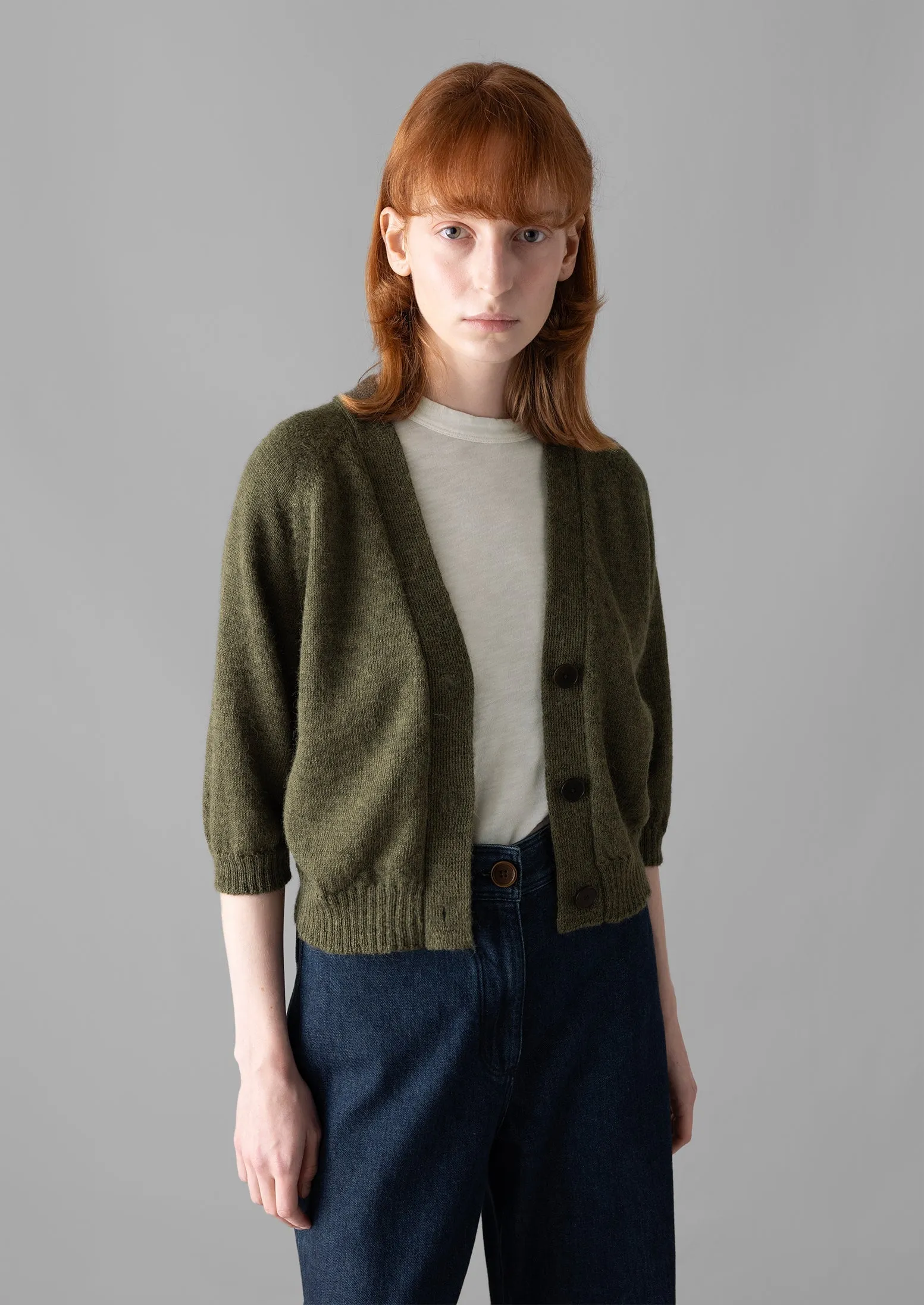 Half Sleeve Fine Alpaca Cardigan | Dark Olive sold by TOAST product image thumbnail 2