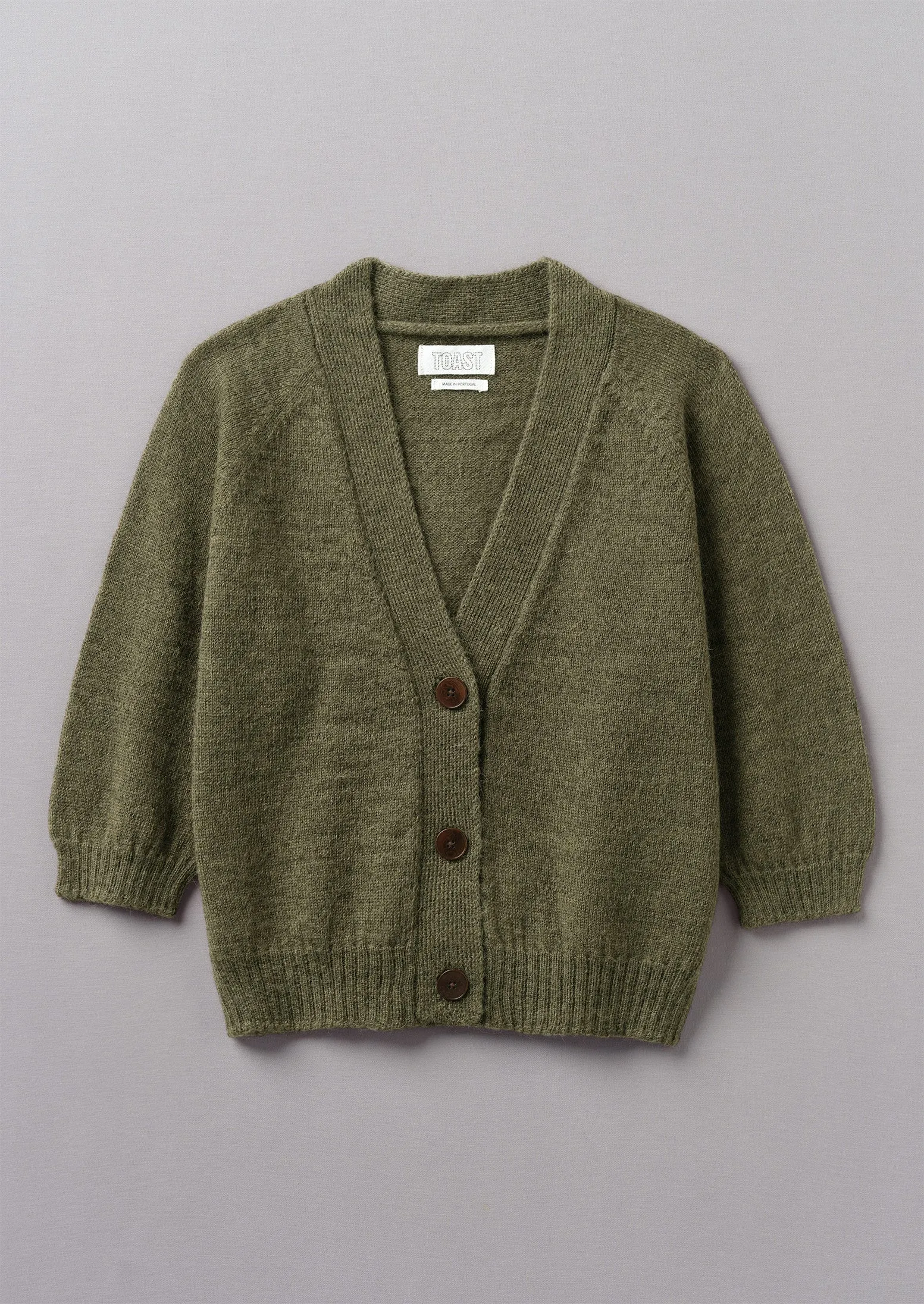 Half Sleeve Fine Alpaca Cardigan | Dark Olive sold by TOAST